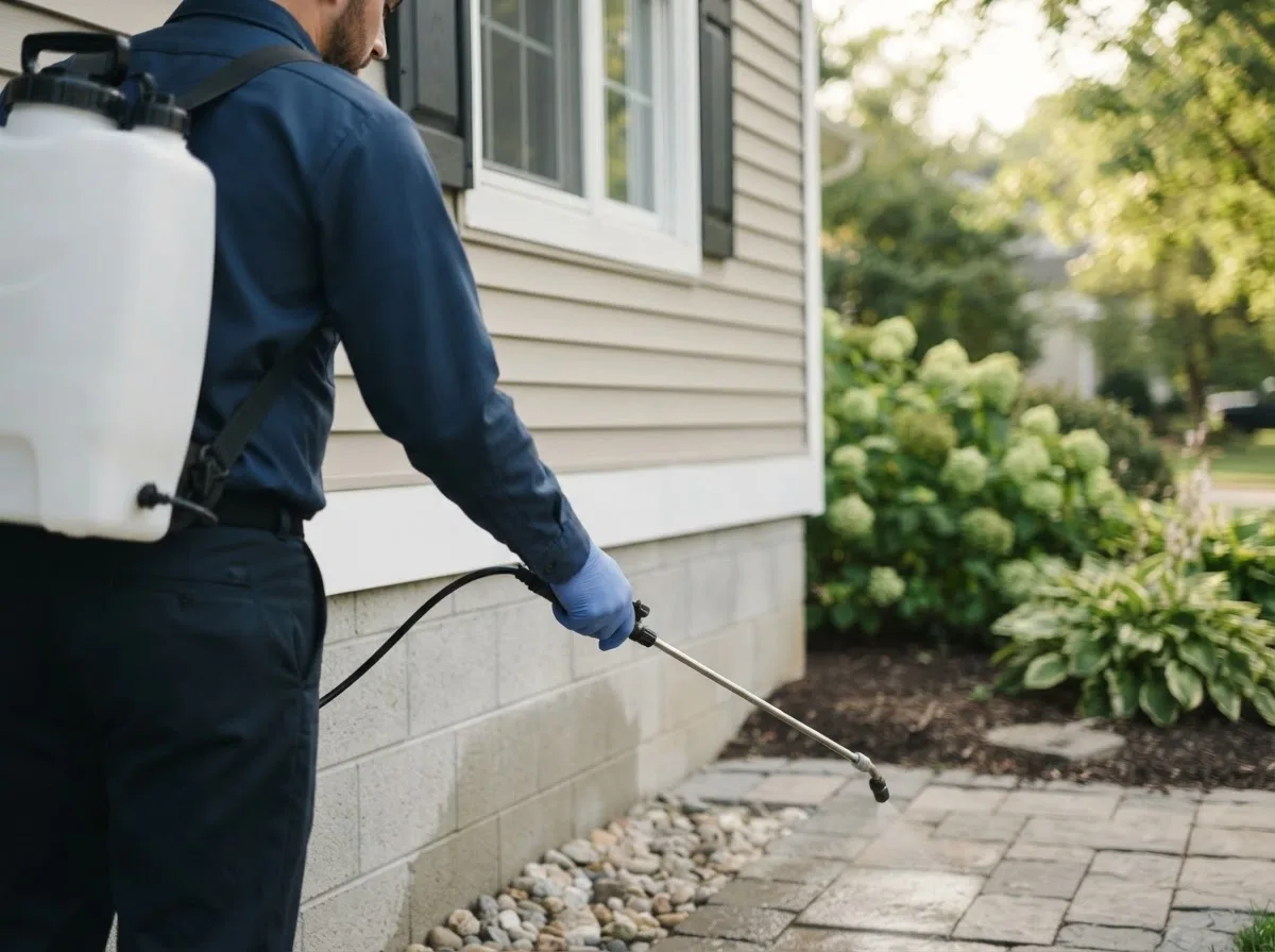 Pest control technician inspecting a home in Del Valle, TX